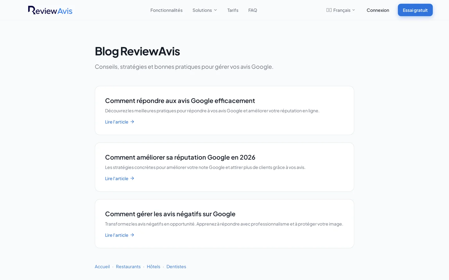 Blog ReviewAvis sur ordinateur : liste d'articles sur les avis Google