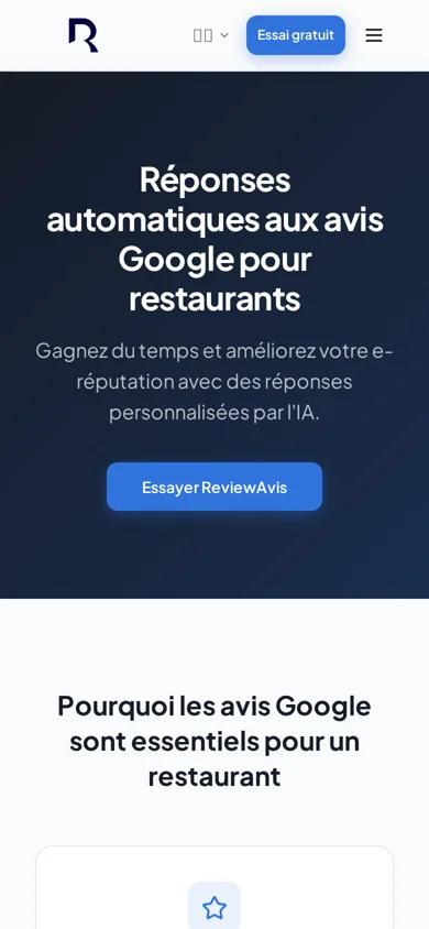 Page métier Restaurants de ReviewAvis sur mobile
