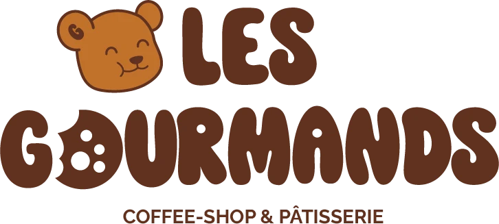 Logo Les Gourmands avec mascotte et baseline