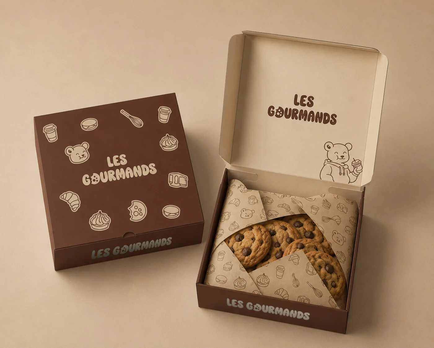 Boîte à cookies Les Gourmands et papier illustré