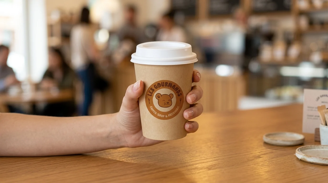 Gobelet de café Les Gourmands avec le logo circulaire